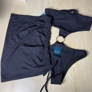 Brazilian Black strapless Swimsuit with Skirt beach soul